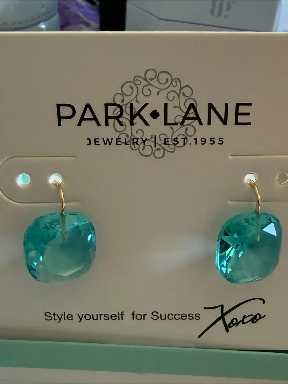 Park Lane Turquoise Crystal Cushion Drop Earrings